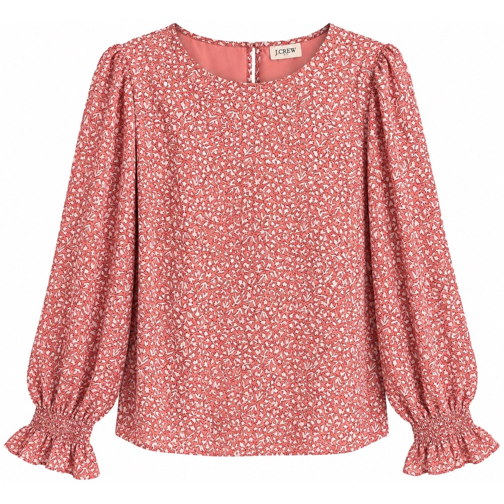 J.Crew Petite Large Floral Blouse Coral Fall Print Ruffle Sleeve Cottagecore